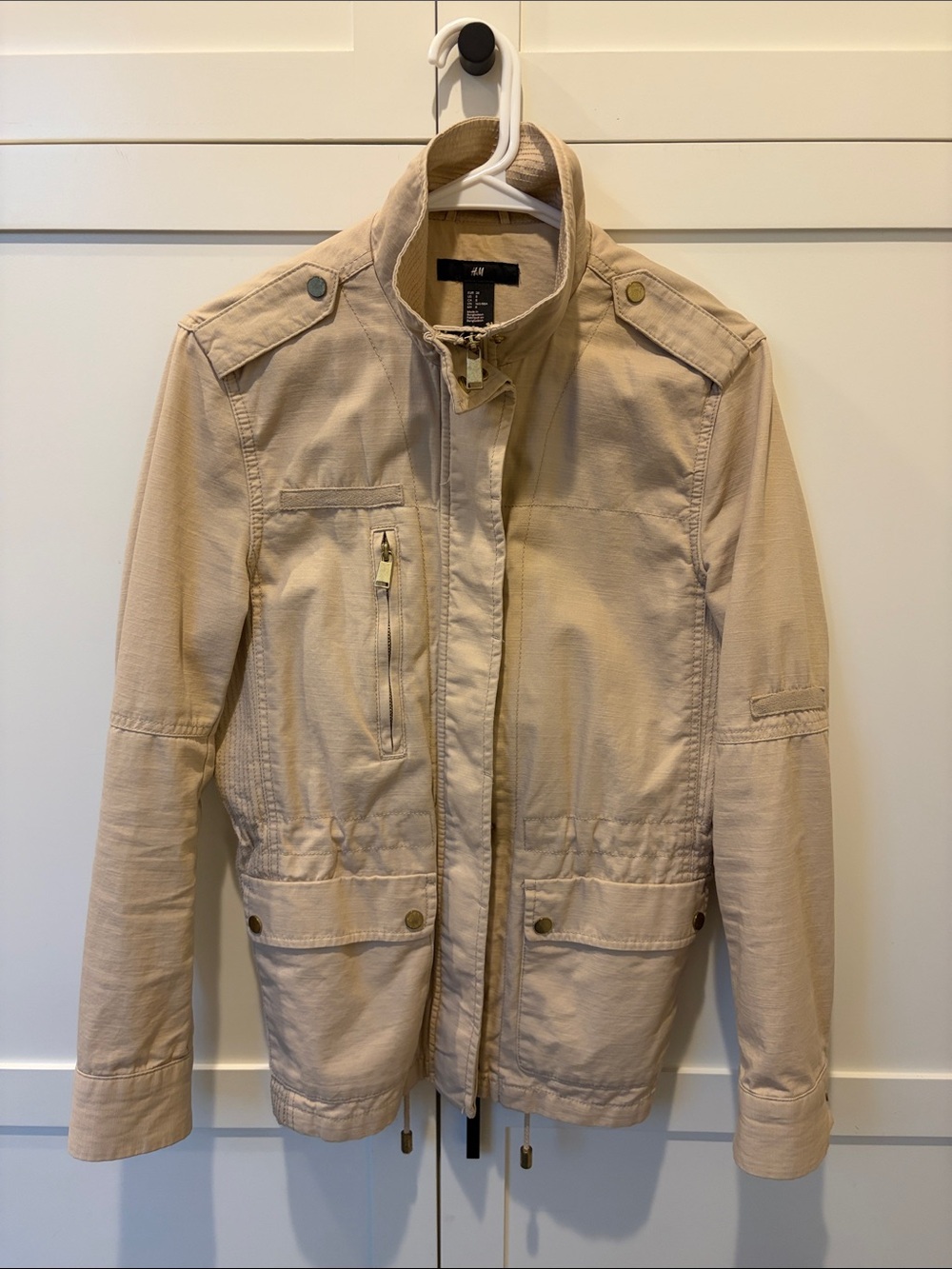 H&M Light Beige Utility Jacket with Zip & Snap Details